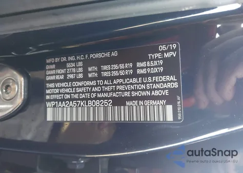 2019 Porsche Macan z USA, uszkodzony, nr VIN WP1AA2A57KLB08252